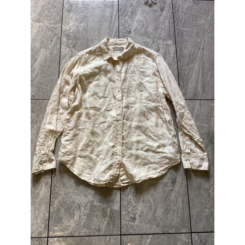 Everlane Shirt Womens 12 Beige 100% Linen Button Front Long Sleeve Casual Top